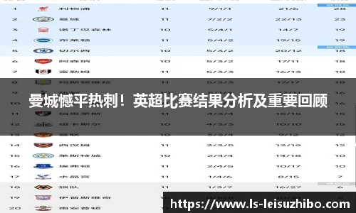 曼城憾平热刺！英超比赛结果分析及重要回顾